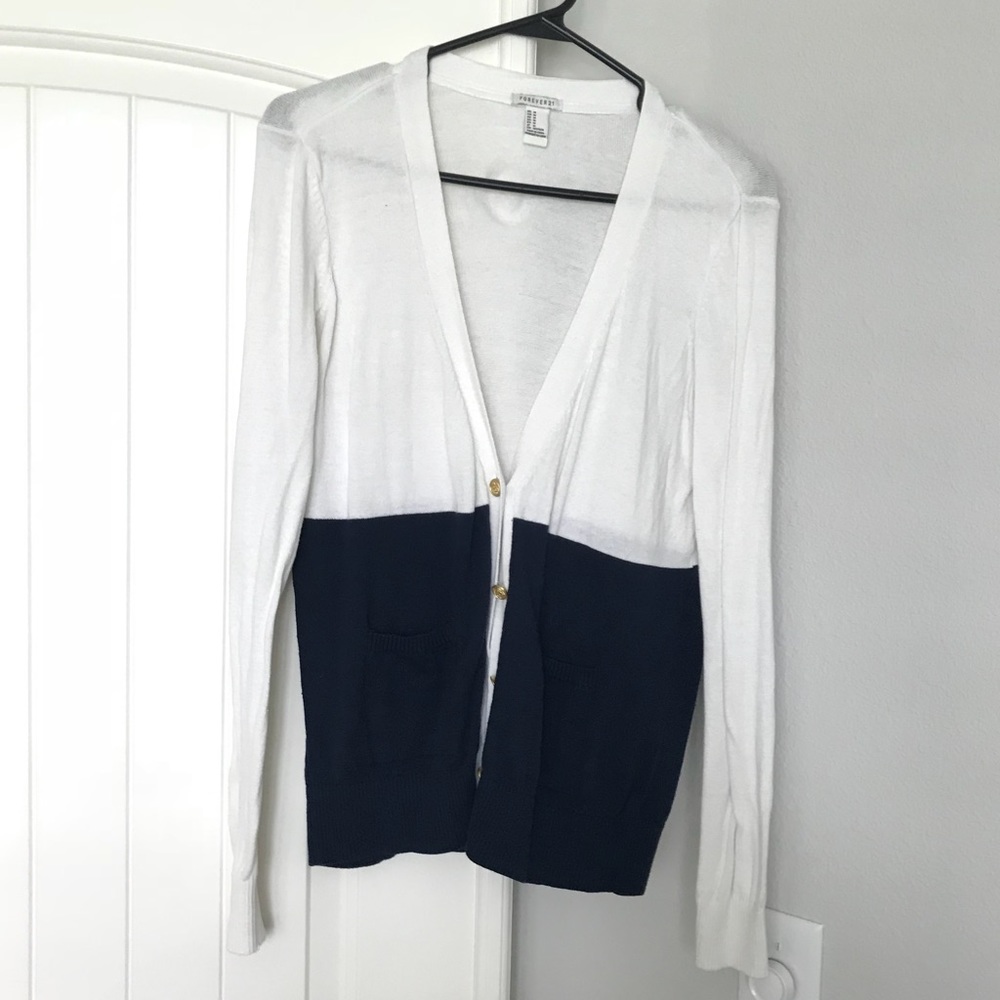 White & Navy Cardigan